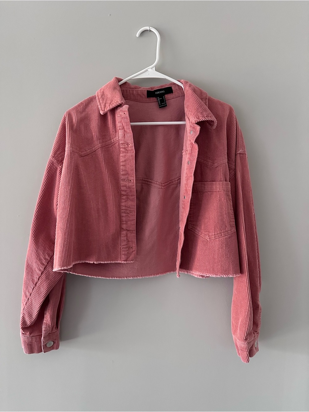 Salmon Pink Corduroy Crop Jacket